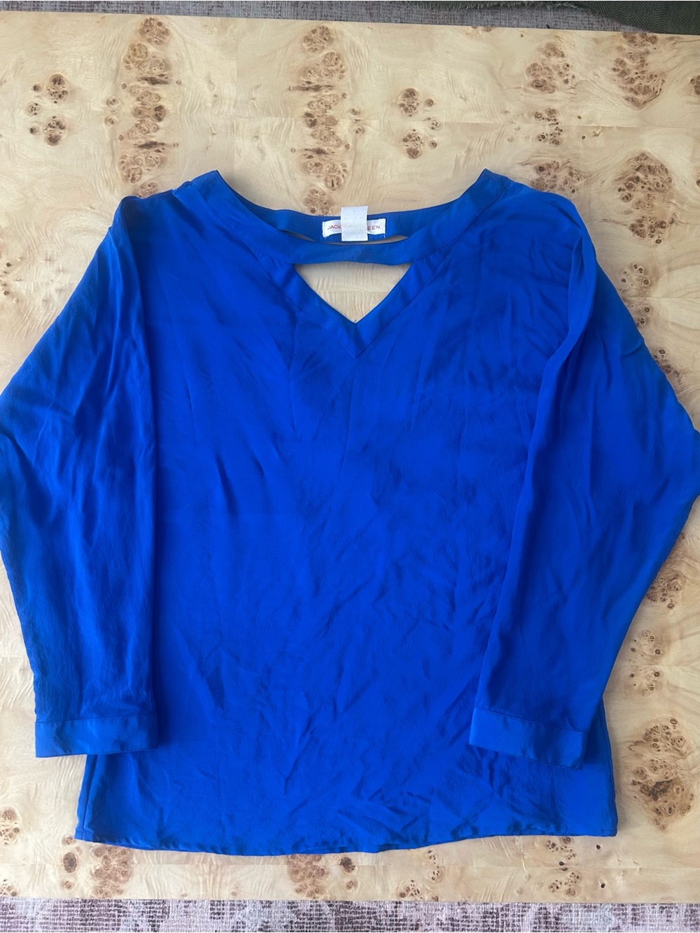 Vintage Jack Mulqueen, 100% Silk, Cobalt Blue Low Back Blouse